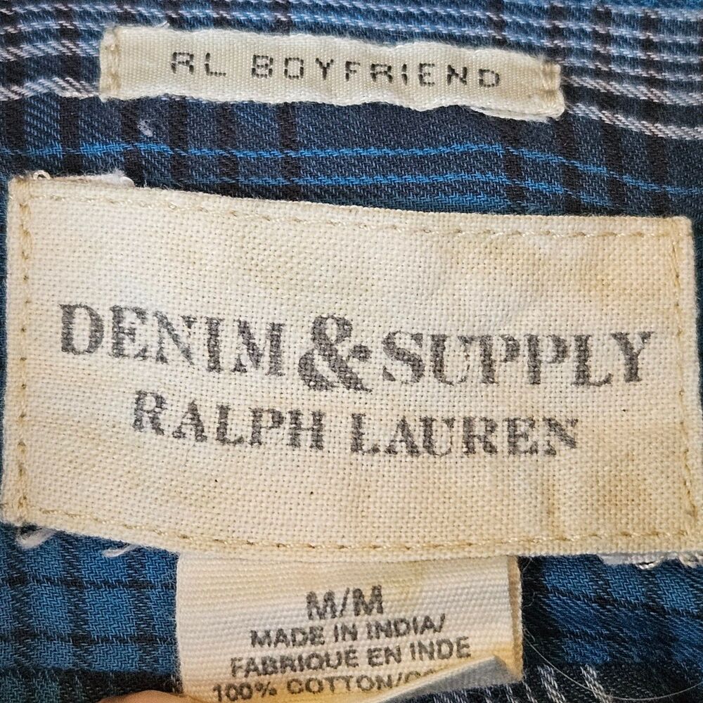Denim & Supply RL Boyfriend Ralph Lauren Blue Plaid Button Shirt Women’s Medium - Picture 3 of 5